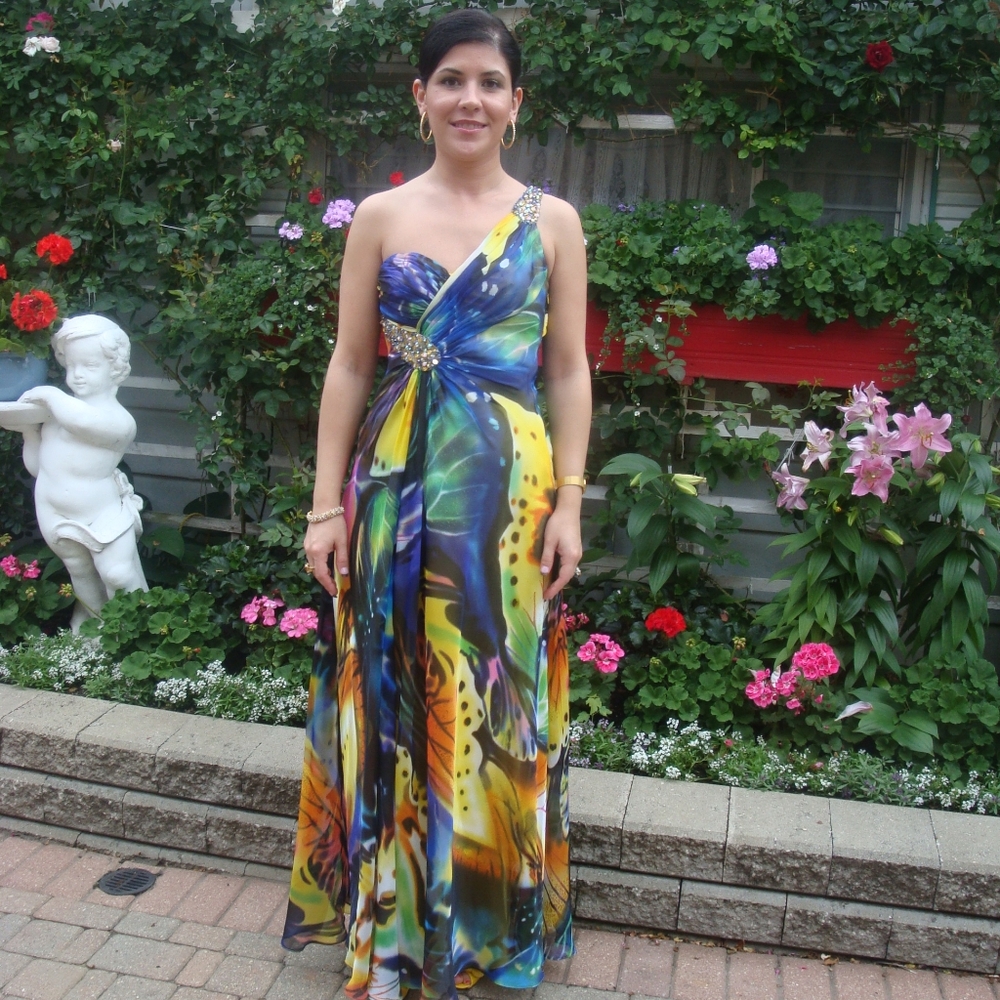 Cache multicolor long one shoulder summer dress size 2